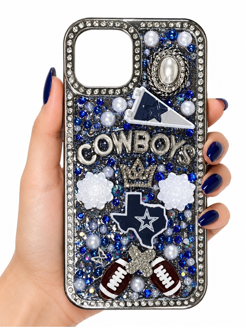Dallas Cowboys Bling iPhone 15 - Blue & Silver Bling football Junk Case